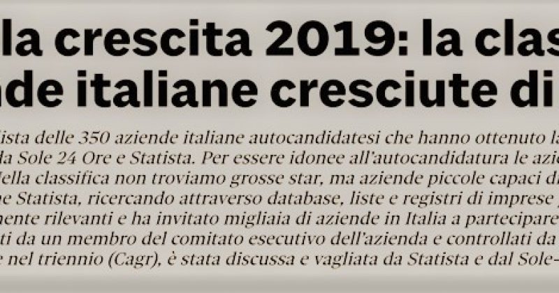 SISTEC SELECTED IN THE “LEADER DELLA CRESCITA 2019” RANKING